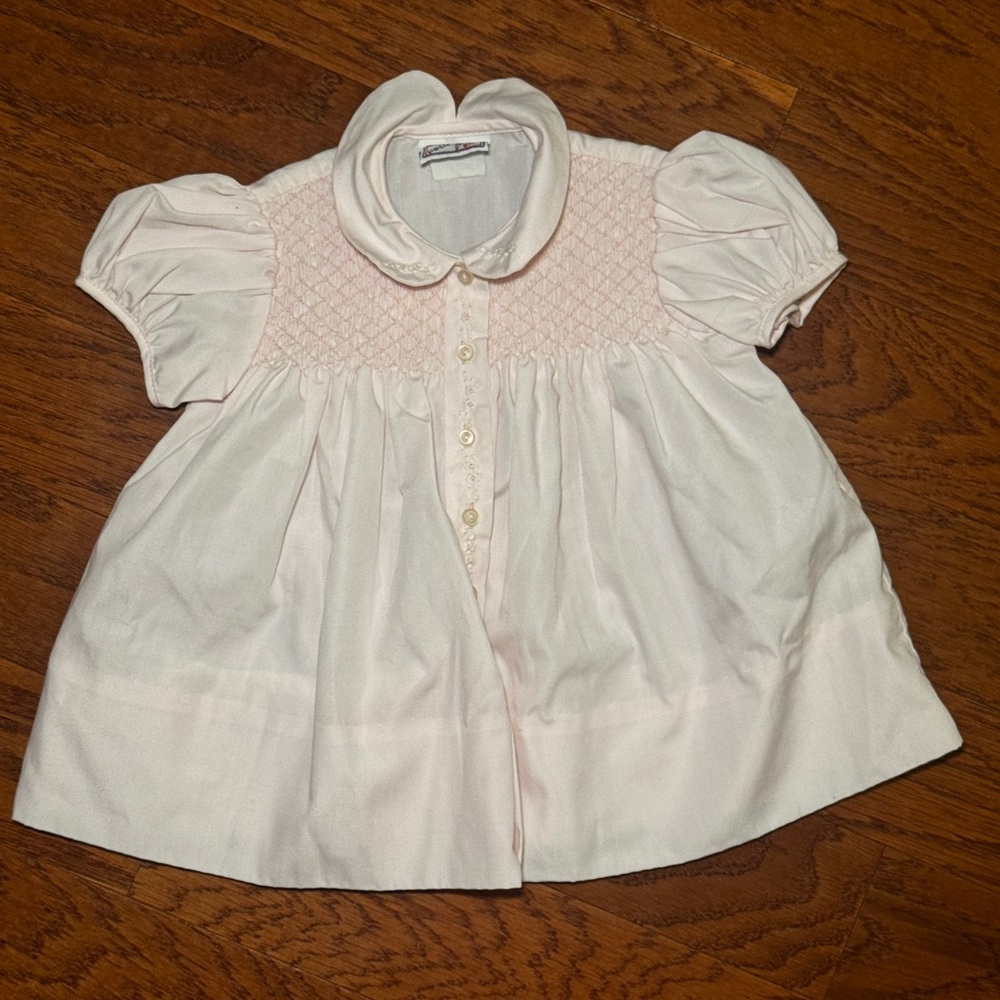 Vintage 1980s Petit Ami Blush Pink Smocked Dress Baby Girl